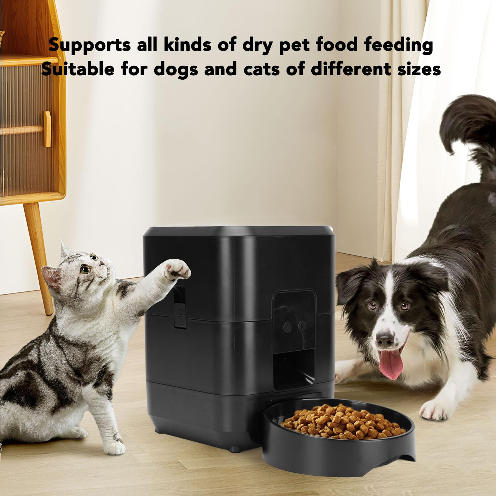 Automatischer Katzenfuttermittel, WiFi Dog Troy Food Spender mit Zeitgesteuerter Fütterung, Portionskontrolle, Haustier Auto Feeder für Katzen Kleine Hunde Haustiere (Black)