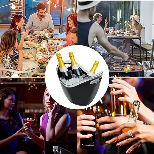 Miniatura 7 de Cubo de hielo acrílico negro de 8 litros de plástico para bebidas y fiestas, grado alimenticio, capacidad para 5 botellas de tamaño completo y hielo