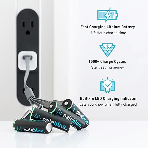 Miniatura 2 de Pilas AA recargables USB de Pale Blue, iones de litio de 1.5 V 1700 mAh, carga 1.5 horas, más de 1000 ciclos, cable de carga USB-A a USB-C 4 en 1,