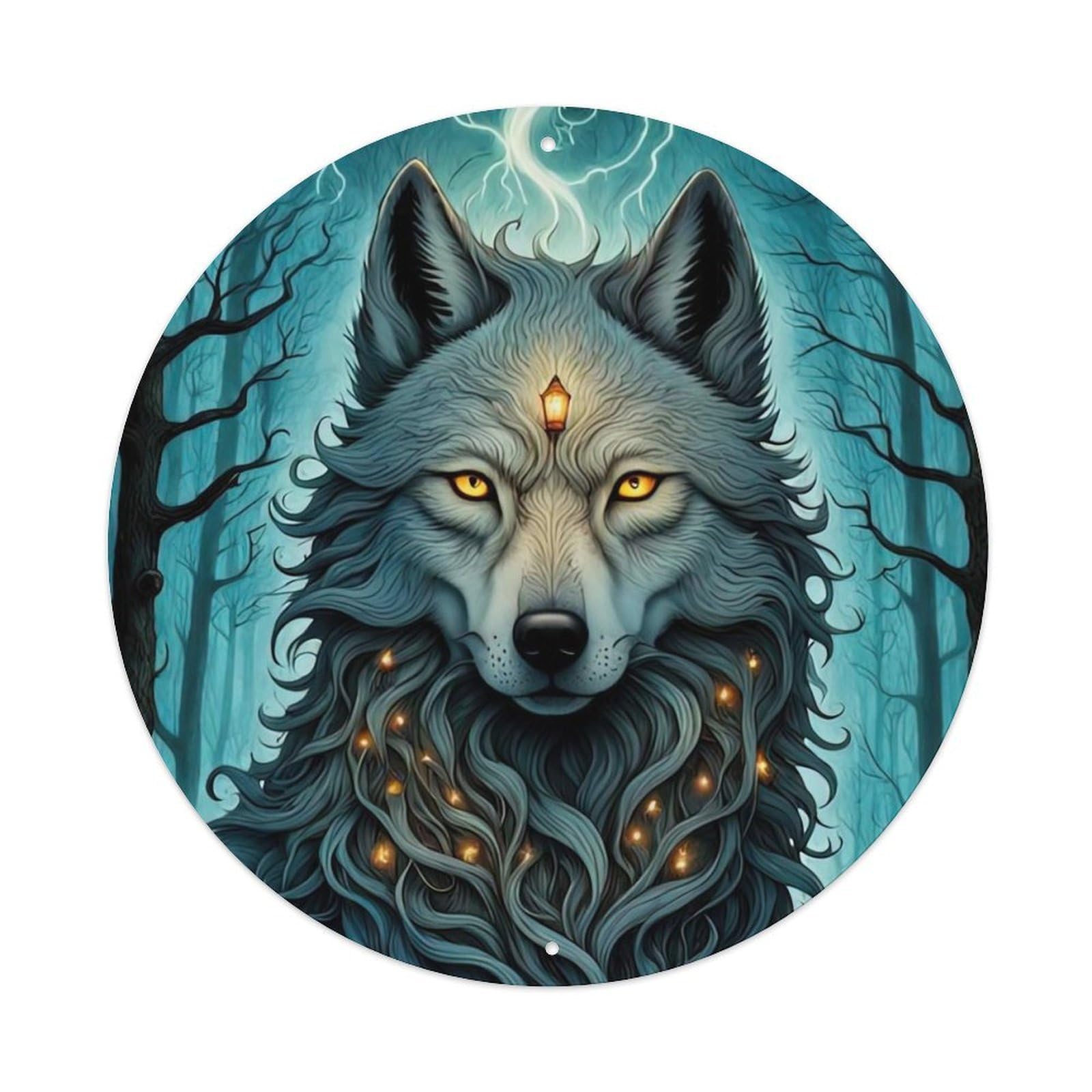 Magical Wolf Animal Artwork Vintage Metal Tin Sign Plaque Wall Decor for Cafe, Club Bar, Office, Garden Metal Poster 8x8Inch