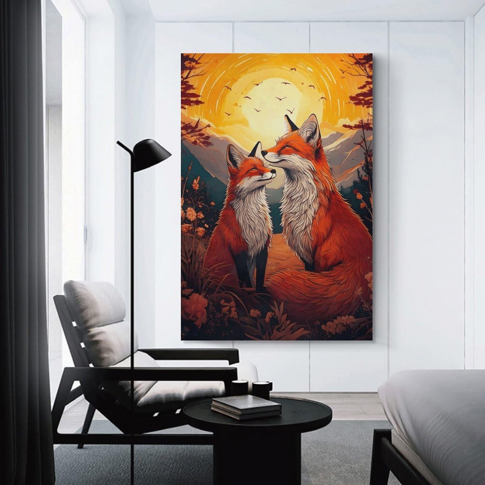 Junmoney Unframe-Style-19 Canvas Wall Picture Foxes In Sunset Romance, 20X30inch(50X75cm), For Bedroom, Lounge Or Dressing Area, Stylish Decor For A Restful Room Update