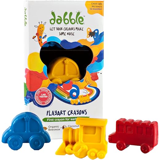 dabble Playart Chunkies Crayons | Safe and Organic Beeswax Crayons for 1 years + | Non-Toxic Chunkies for Toddlers | No Paraffin | Easy Grasp | For Preschool, Ink Color-Multicolor