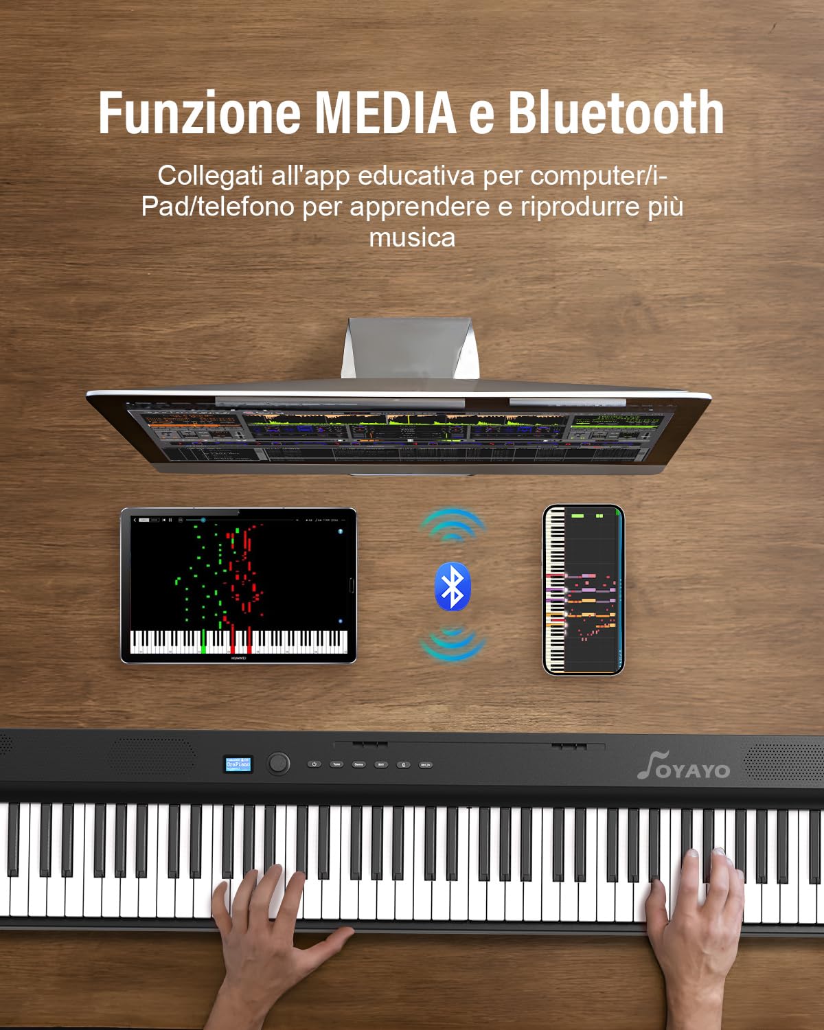 Pianoforte pieghevole migliorato, tastiera semi-ponderata 88 tasti, supporta MIDI, portatile Bluetooth con pedale Sustain e tasca