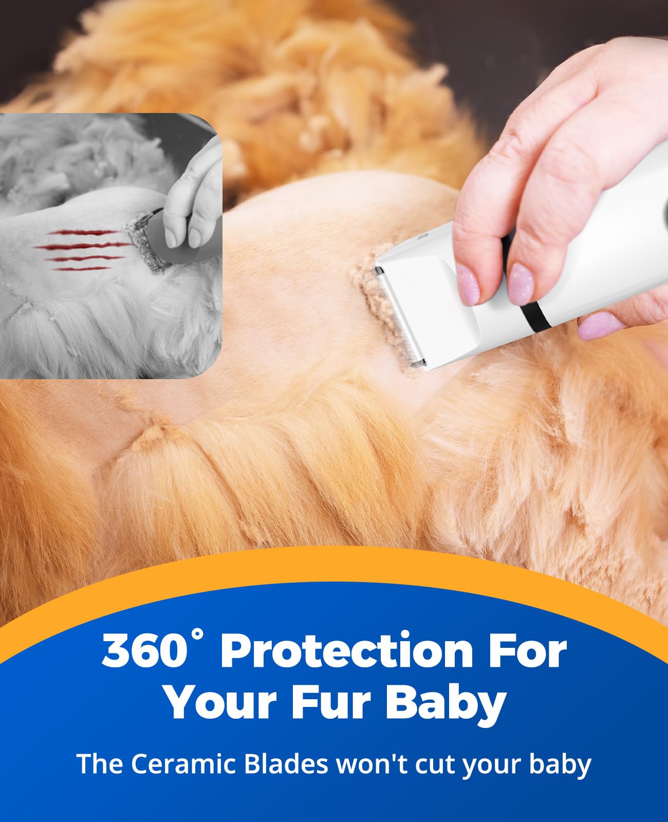 oneisall 4 en 1 silencioso Cortapelos para Perros y Gatos, cortapelos y cortauñas recargable con 4 cabezales de corte multifuncionales para todo el cuerpo