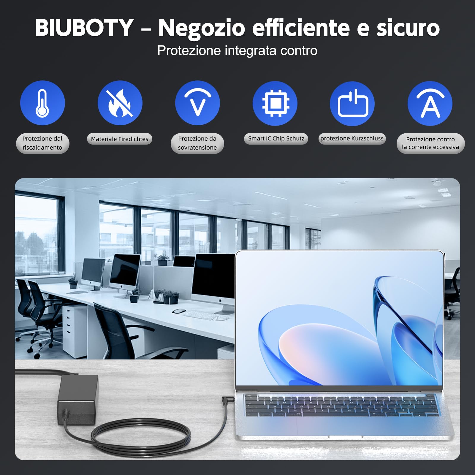 BIUBOTY 45W Caricatore PC Portatile 19.5V 2.31A Alimentatore Compatibile con HP Probook 430 440 450 455 Elitebook 840 850 250 255 G3 G4 G5 G6 G7 Pavilion X360 4.5*3.0mm