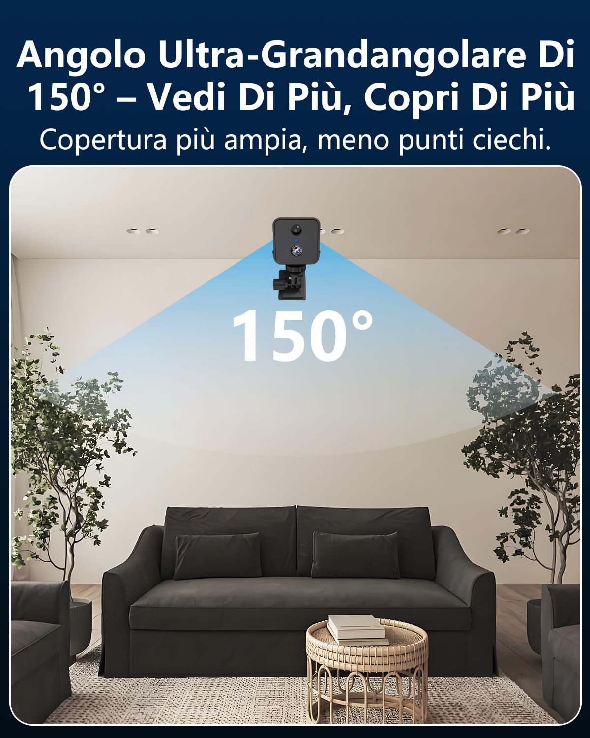 Mini Telecamera, 4K Videocamera Sorveglianza Interno, Telecamera Spia con Visione Notturna, Basso Consumo e Lunga Durata 50 Giorni, Prova Cloud 30+ Memoria Locale, per Casa/Animali Domestici Sicurezza