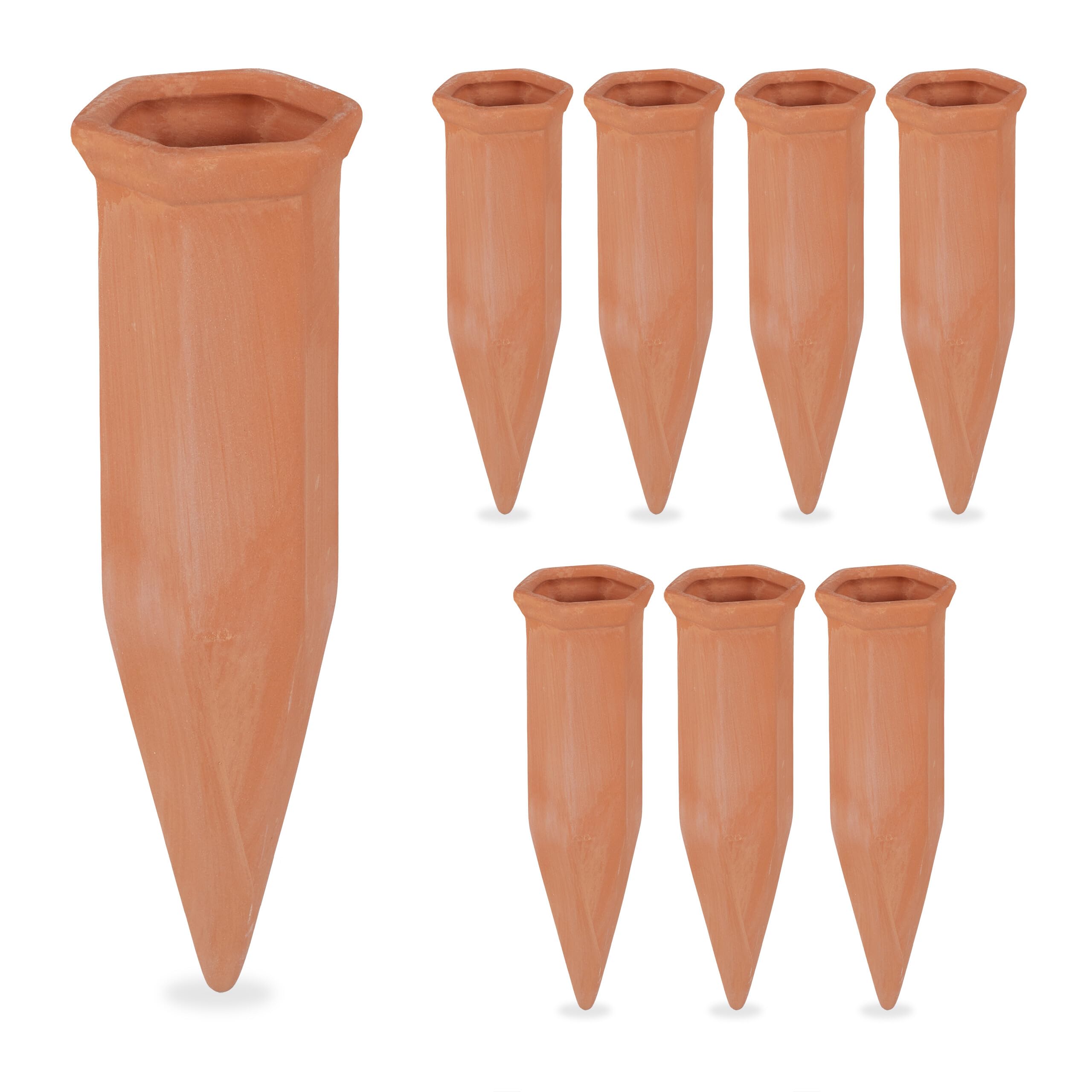 Relaxdays 8 Picos Riego Plantas, Cono Regador, Autorriego con Botellas 1,5L, Arcilla, Macetas y Jardineras, Terracota