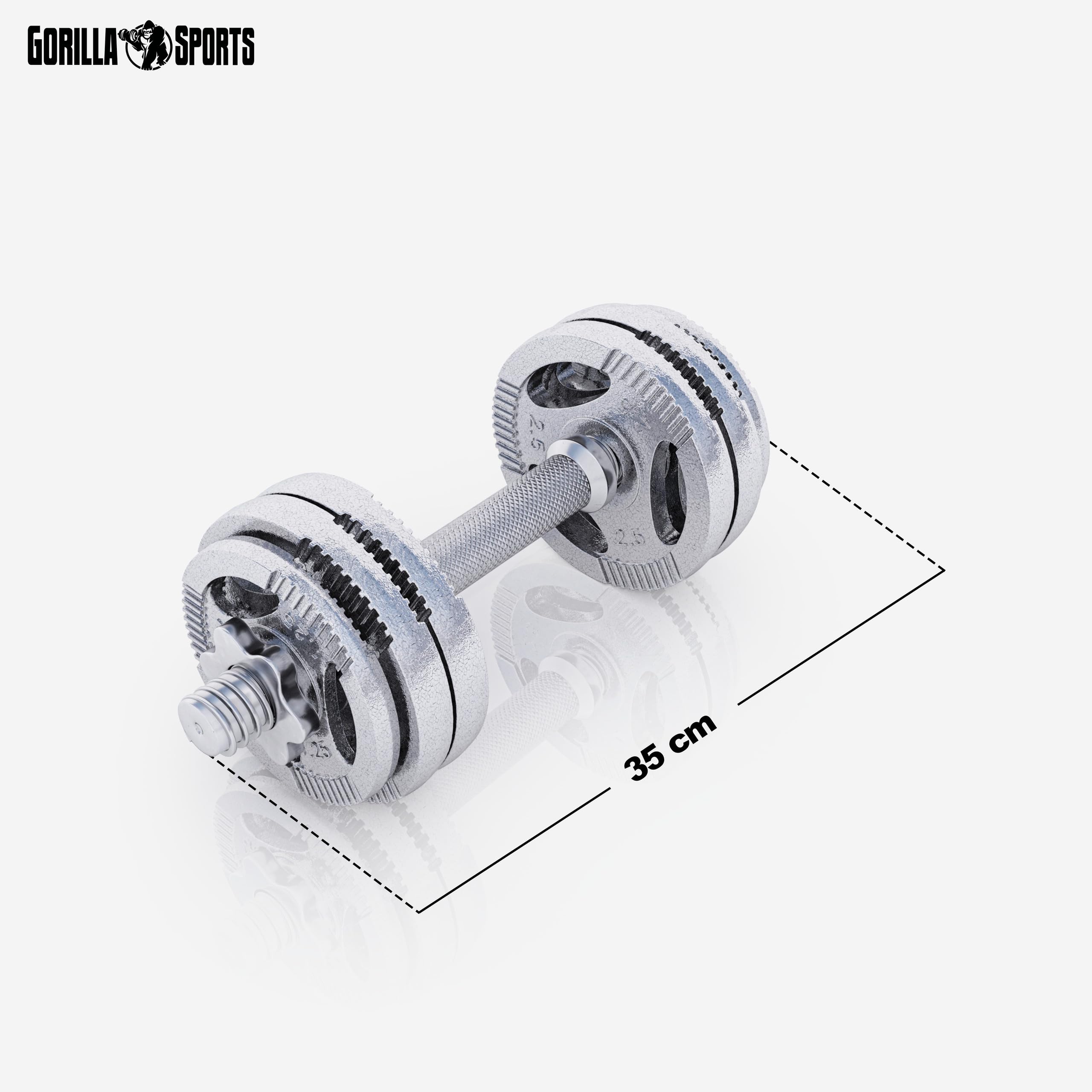Gorilla Sports® Set di Manubri - 30kg, Coppia, 12 Dischi Rivestiti in Ghisa, 2 Barre in Acciaio Cromato, 30 mm, 4 Chiusure a Stella, Antiscivolo, Argento o Nero - Pesi per Palestra, Fitness, Casa