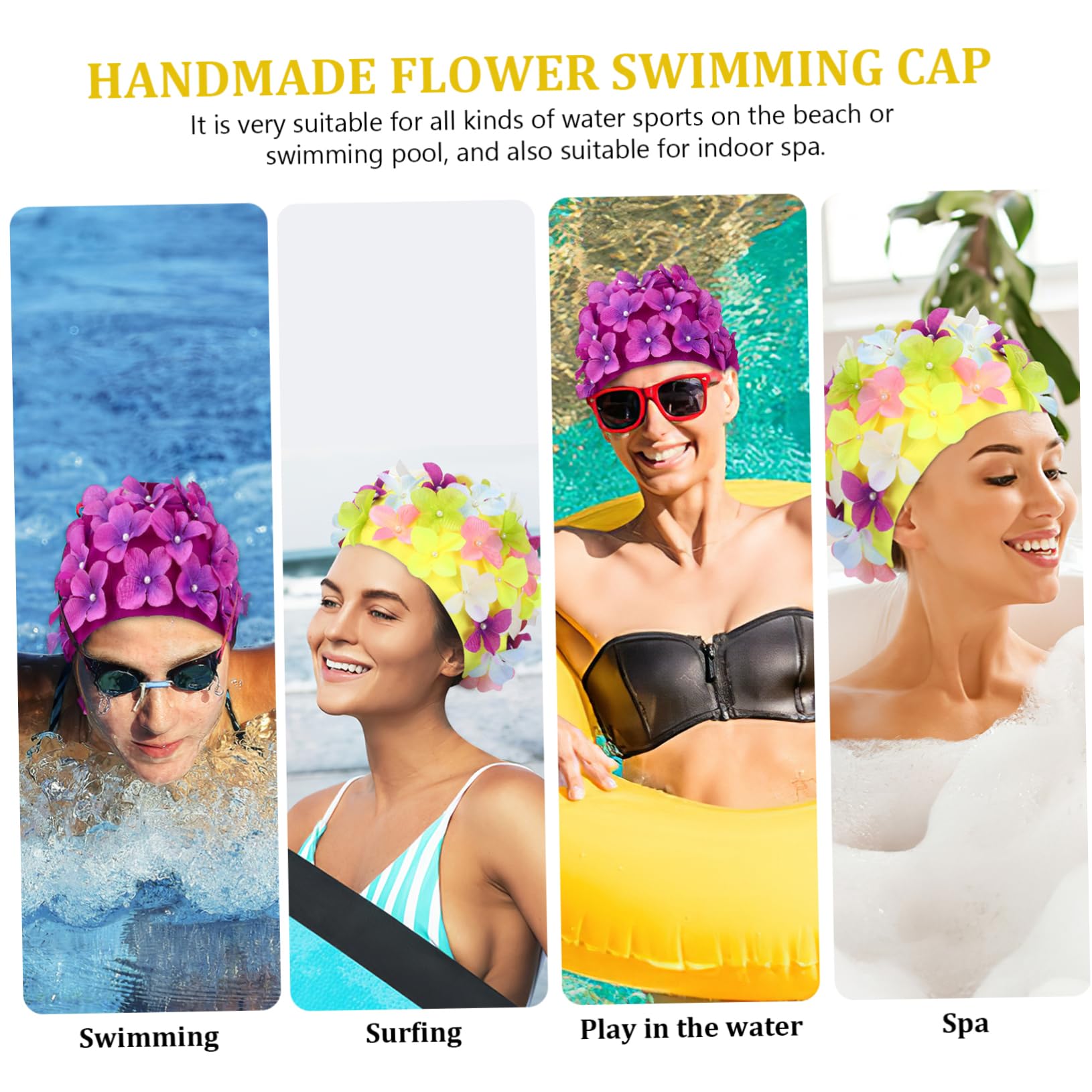 Abaodam 2 Pezzi Cuffie da Nuoto Floreali, Swimming Cap in Nylon Elastiche e Traspiranti, Stile Elegante per Nuoto e Spa, Vestibilità Confortevole