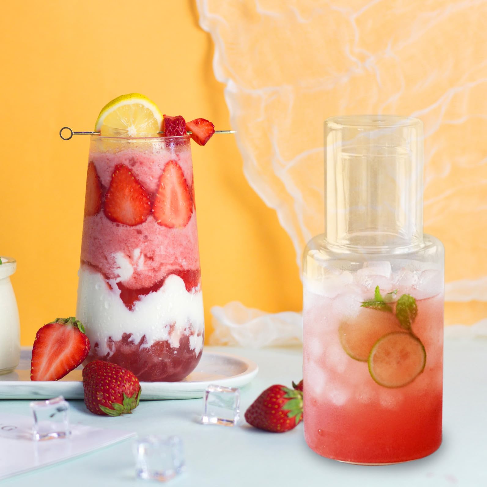 Glas Wasserkaraffe mit Becher Satz 1100ml für Nachttisch
