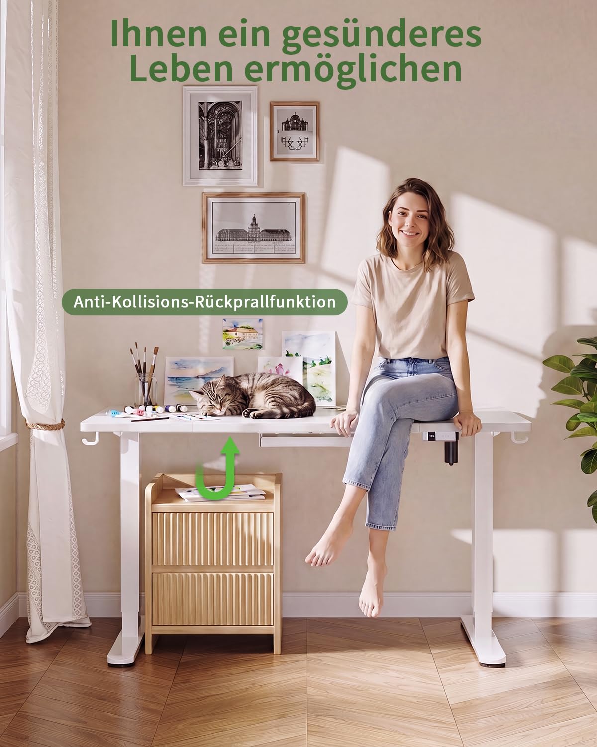 Airfish Höhenverstellbarer Schreibtisch 160x80cm mit USB-C,Eiche | Schreibtisch Höhenverstellbar Elektrisch mit Kabelmanagement, Steh-Sitz Tisch, Bürotisch Computertisch für Home Office & PC