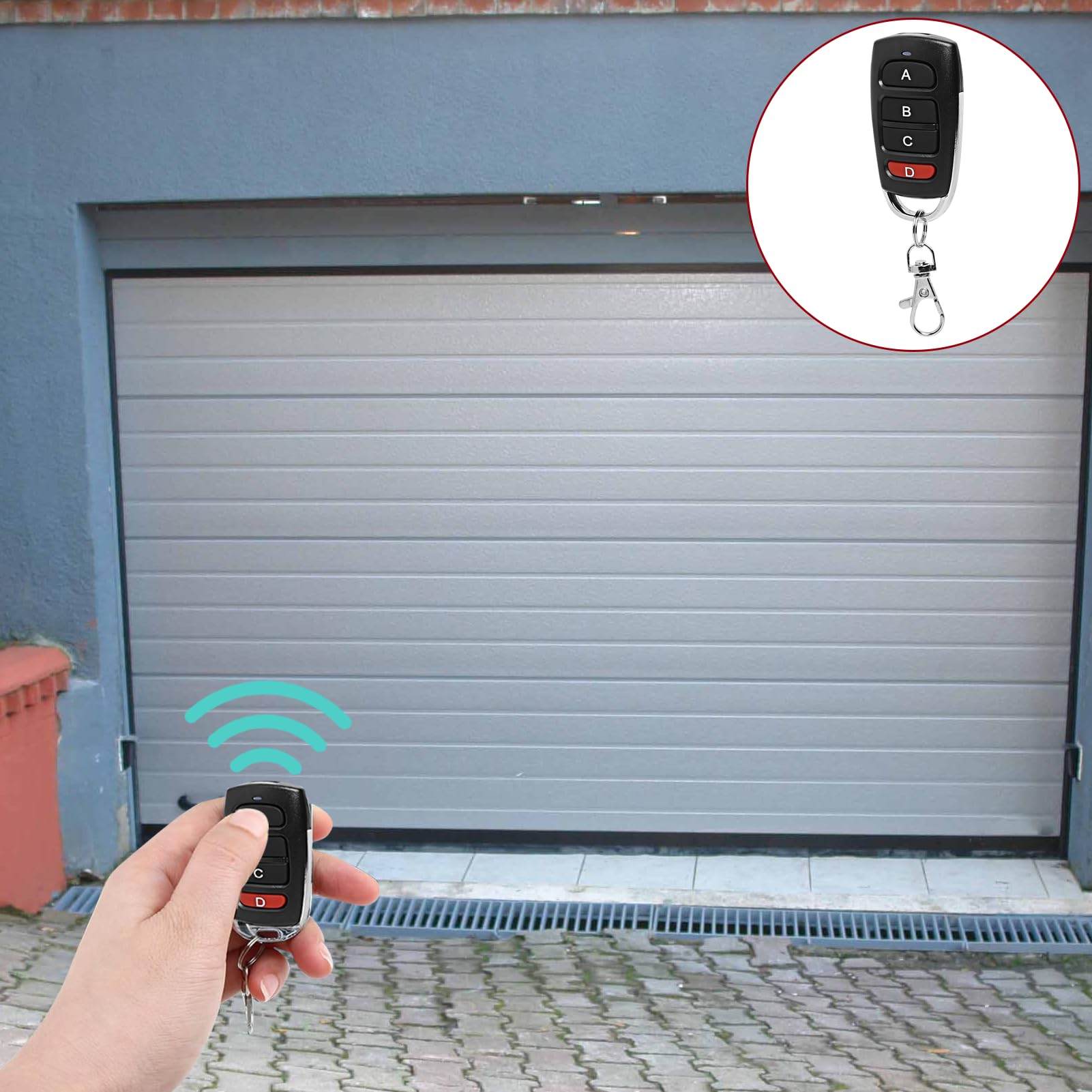 4 pcs Mando de Garaje Universal 433MHz – 4 Unidades, Control Remoto para Puerta de Garaje, Compatible con Mandos Automáticos (Negros y Rojos) — view 5