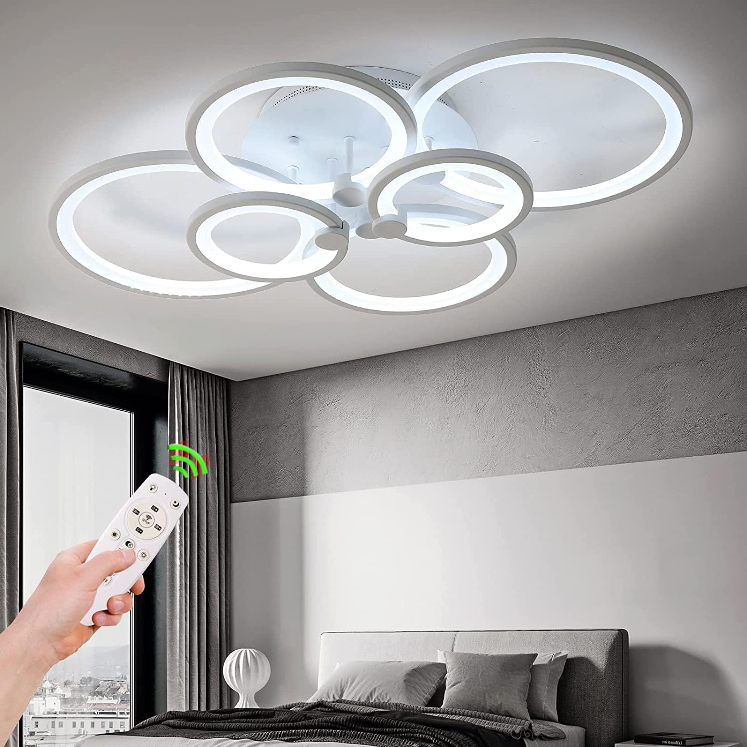 CAI-HAI LED Creative Acrylic Shade Round 6 Ring Ceiling Light for Living Room, Bedroom, Dining Room, White (CHYGXD23)