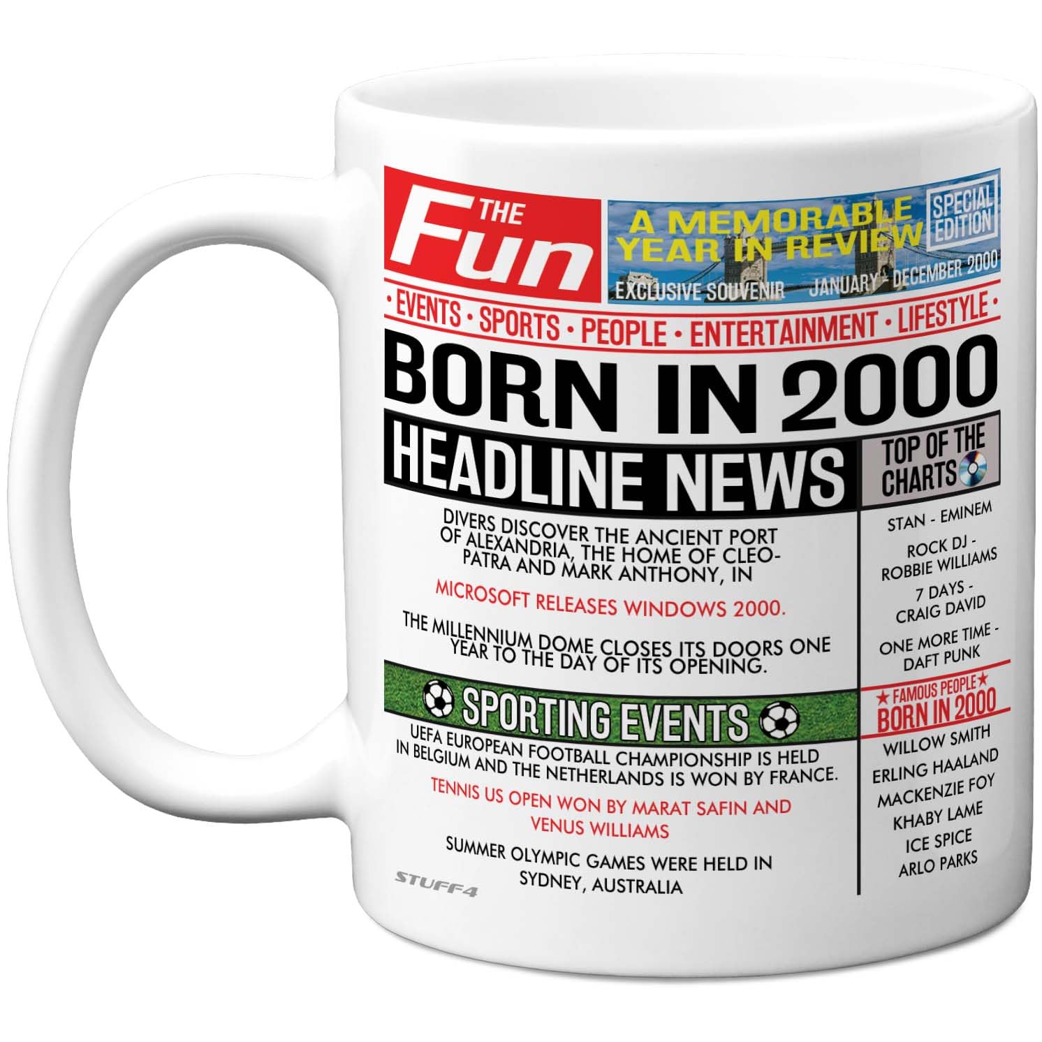 Stuff4 26th Birthday Mug Gift for Men Women - Born in 2000 Newspaper - Happy 26 Birthday Gifts for Son Daughter Cousin Vintage Retro Back in 2000 Age 26 Bday, 11oz Ceramic Coffee Mugs