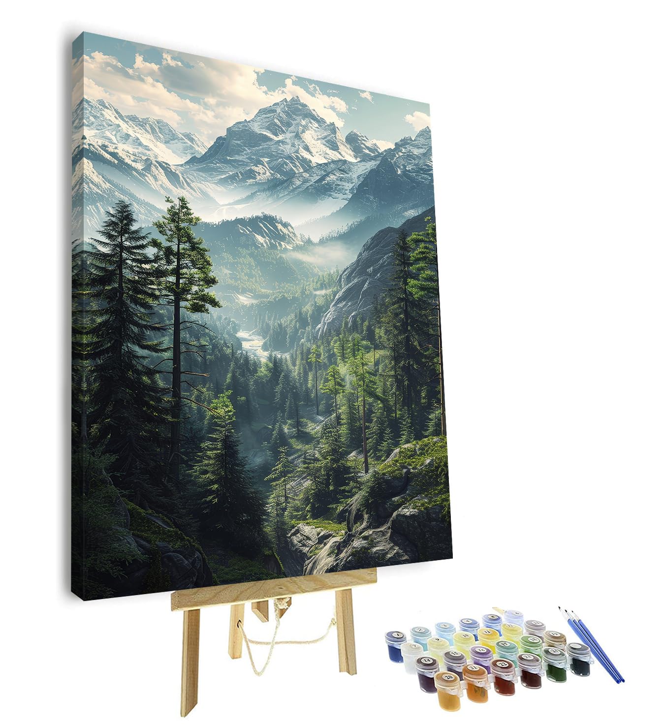 Paint by Numbers Kit for Adults Forest, Mountain Landscape Paint by Numbers with Paintbrushes and Acrylic Pigment, Snow-Covered Peaks Paint by Numbers Kit for Adults Beginner 16x20 Inch Framed