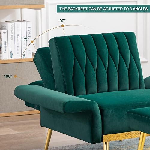 Miniatura 6 de Silla decorativa de terciopelo con otomana, sillón tapizado moderno, cómodo sofá individual con patas de metal dorado y brazos ajustables para sala