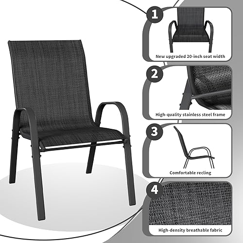 Miniatura 4 de Juego de 2 sillas de comedor para patio, sillas apilables para exteriores, asiento transpirable y marco de acero de aleación para patio, jardín,