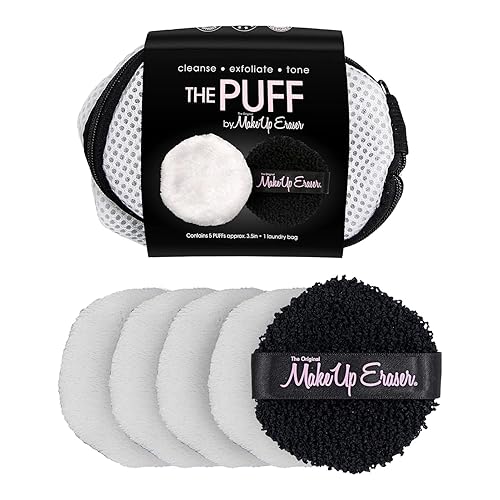 MakeUp Eraser Puff - Juego de 5 piezas, reutilizable y lavable a máquina, bolsa de lavandería incluida