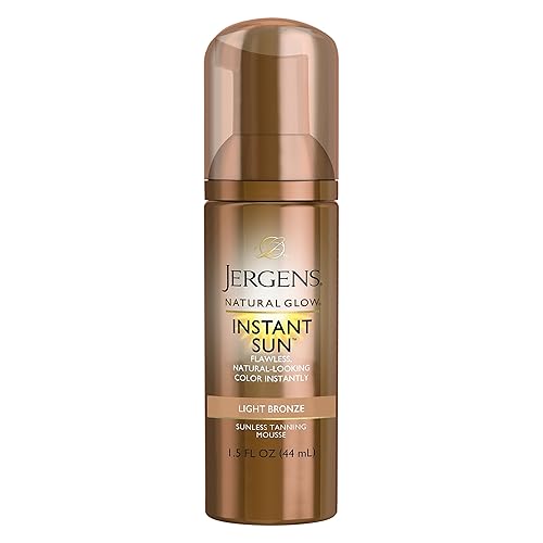 Jergens Natural Glow Instant Sun - Mousse de bronceado sin sol para cuerpo, bronce claro, 1.5 onzas líquidas