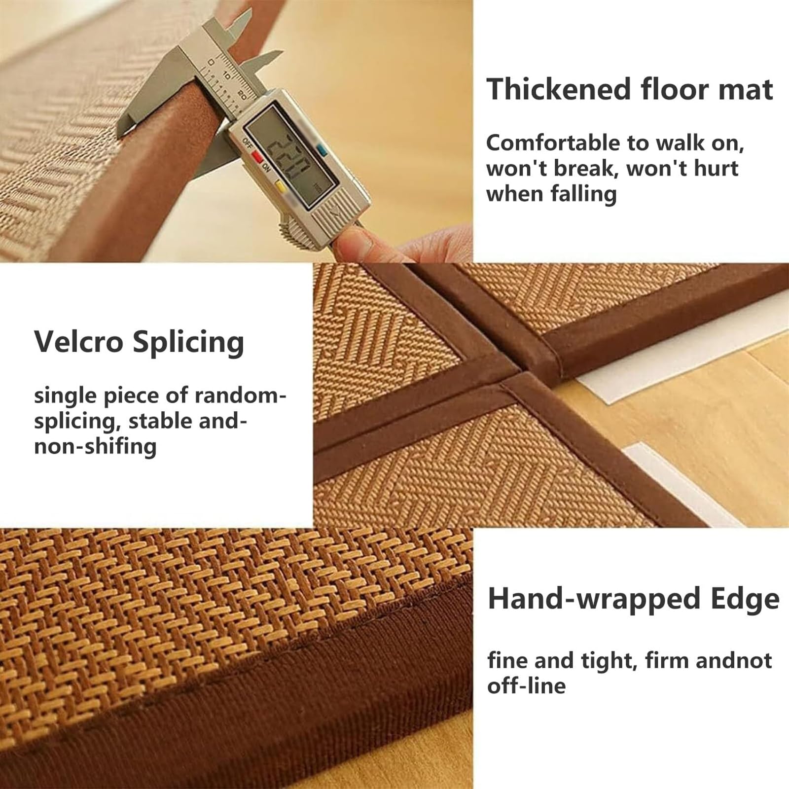 Tatami Tapis de sol tissé naturel antidérapant, respirant, pliable, pour salon, salle de jeux, chambre à coucher, 2 ou 3 pièces