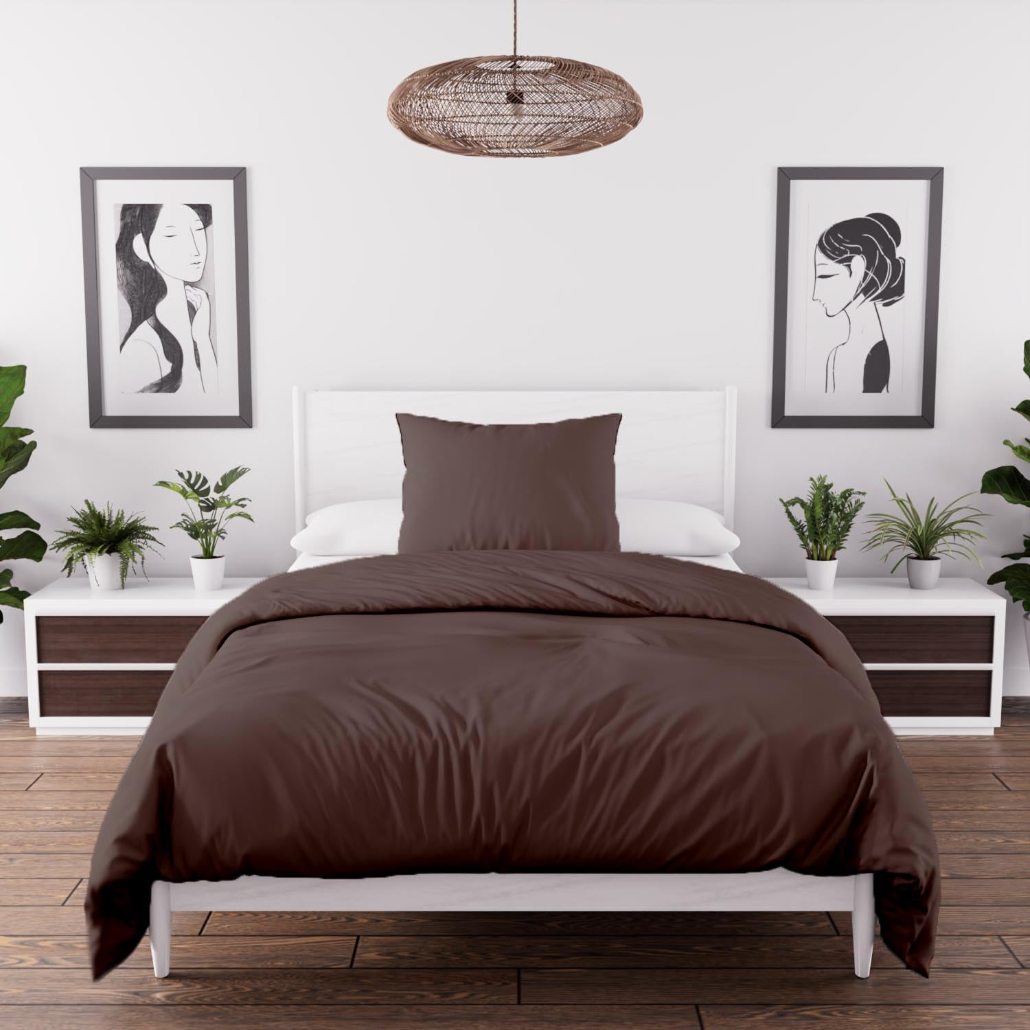 Soleil d'ocre Intemporel Bohemian Washed Microfibre Duvet Cover Set 140 x 200 cm Brown