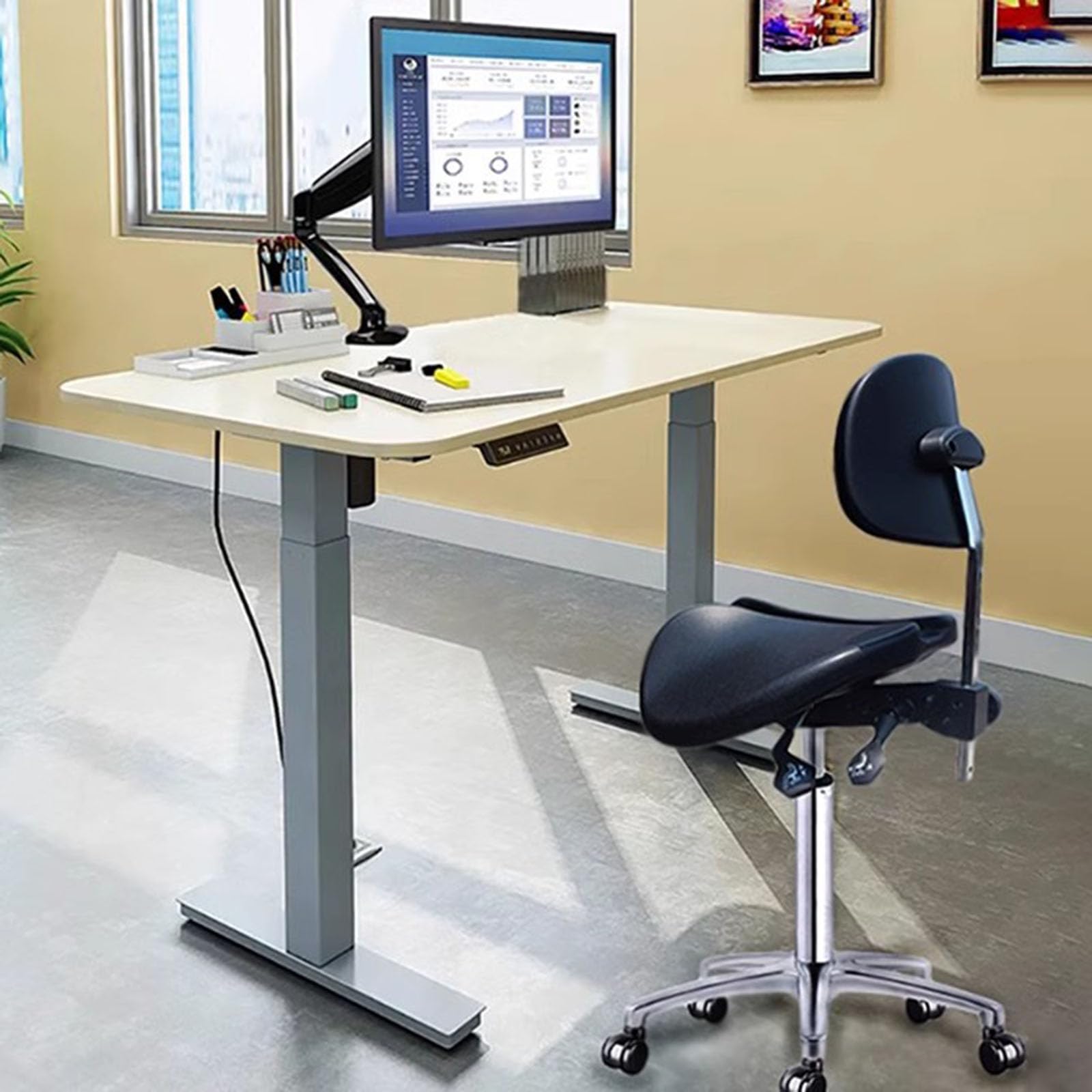 Silla Tipo Silla de Montar Ajustable con Respaldo Giratorio y Dos Opciones de inclinación, Estilo Silla de Montar con Asiento Dividido para clínica, Hospital y Farmacia (A2 54~74CM)