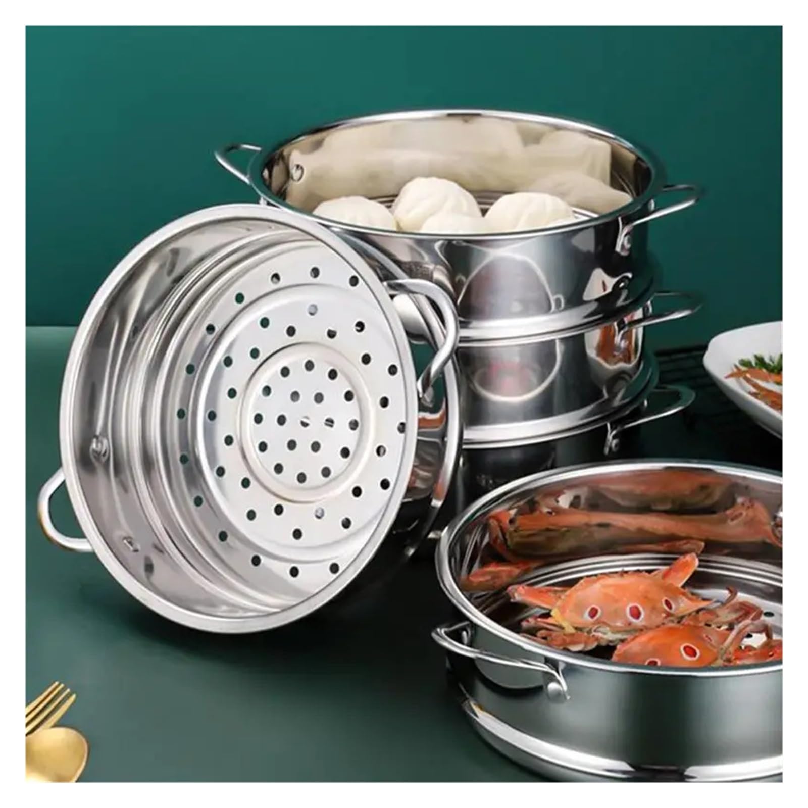 Cestello Cottura A Vapore Inox Vaporiera multifunzionale in acciaio inossidabile con doppia griglia for la cottura a vapore, cuoci-riso, cestello di scarico, utensili da cucina(22cm)