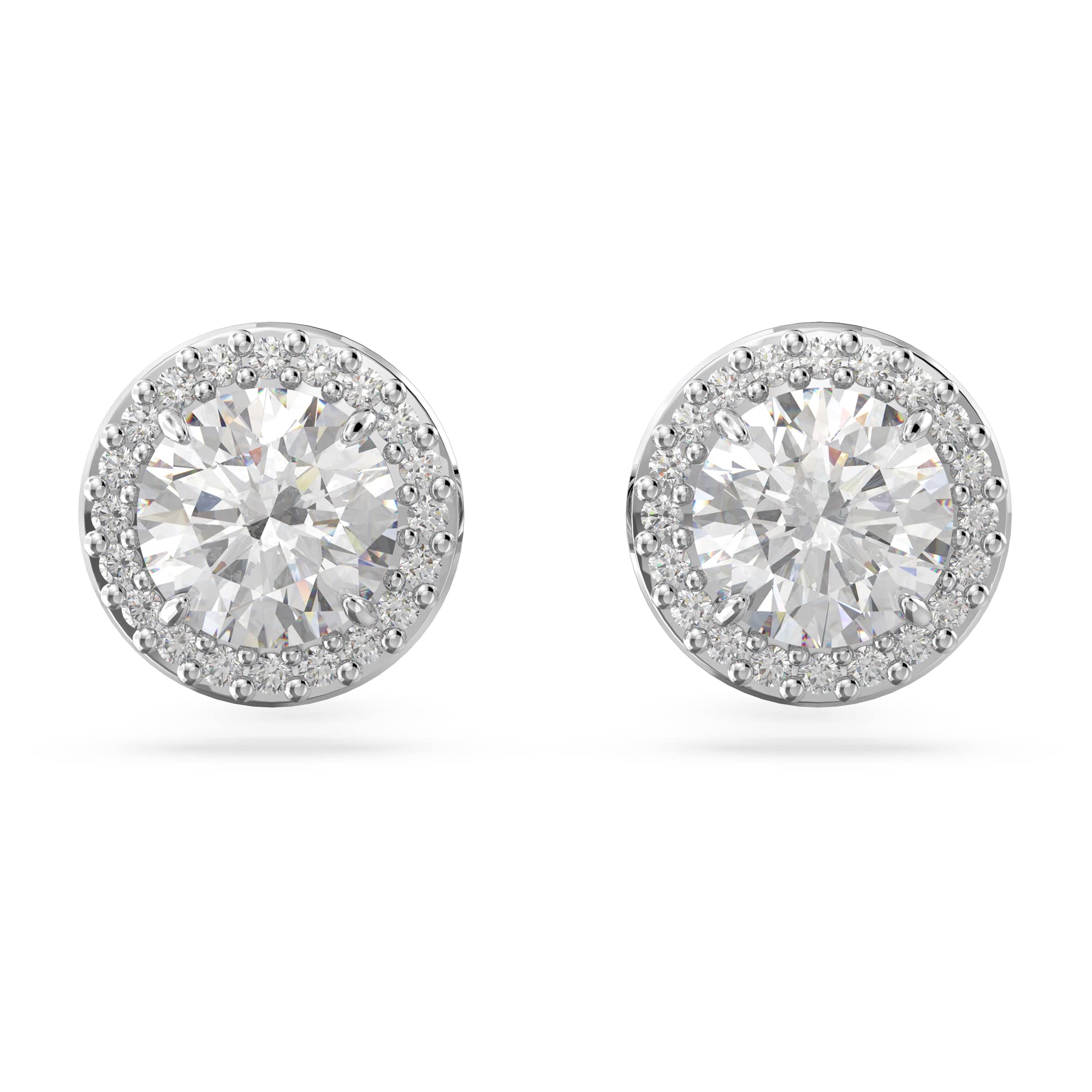 Swarovski Jewellery Women's Silver/White Swarovski Una Angelic Round Cut Pave Stud Earrings 0.9 X 0.9Cm