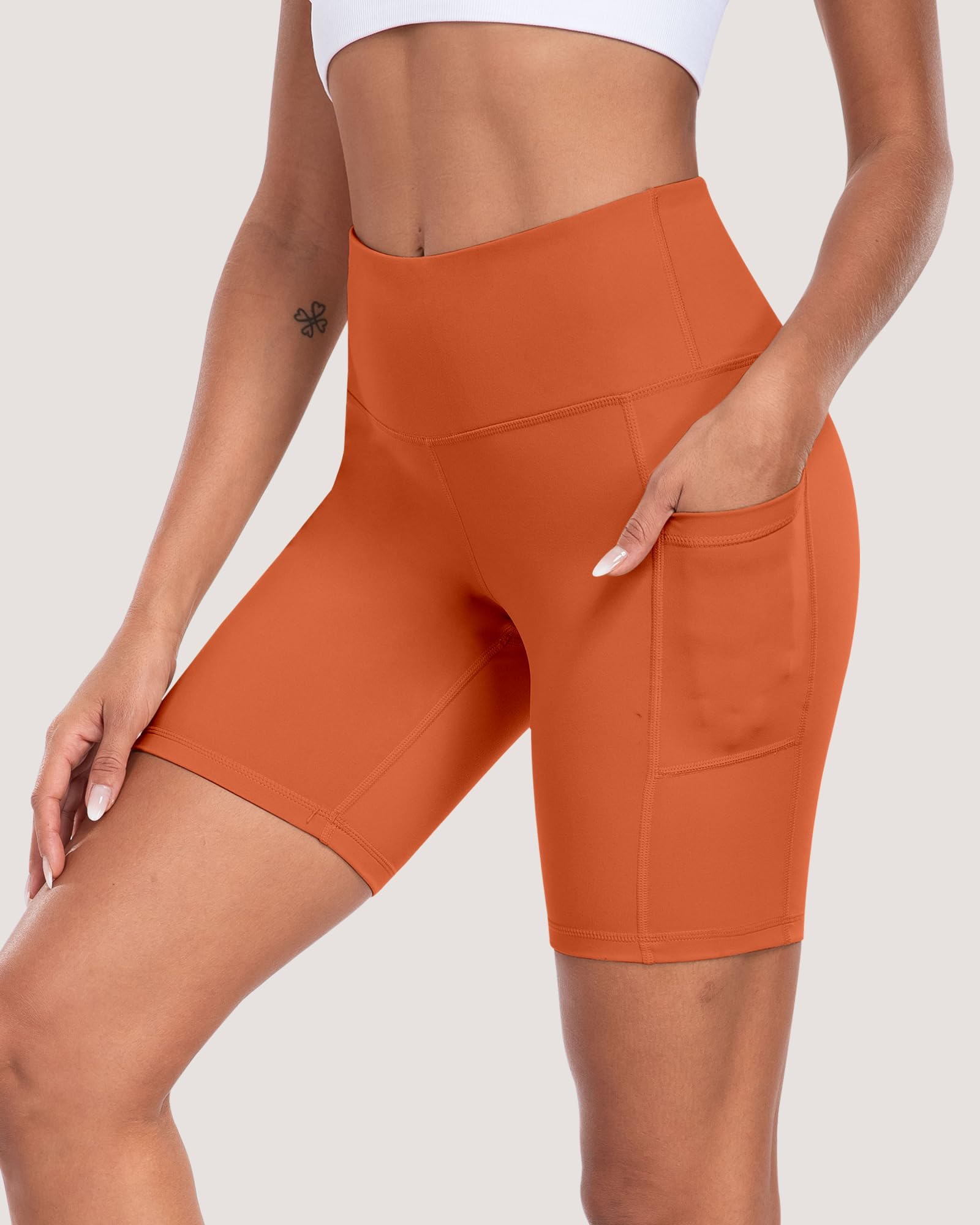 Pantalones cortos de ciclista para mujer con bolsillos, cintura alta de 8 pulgadas, control de abdomen, suaves, atléticos, entrenamiento, gimnasio, yoga — view 17