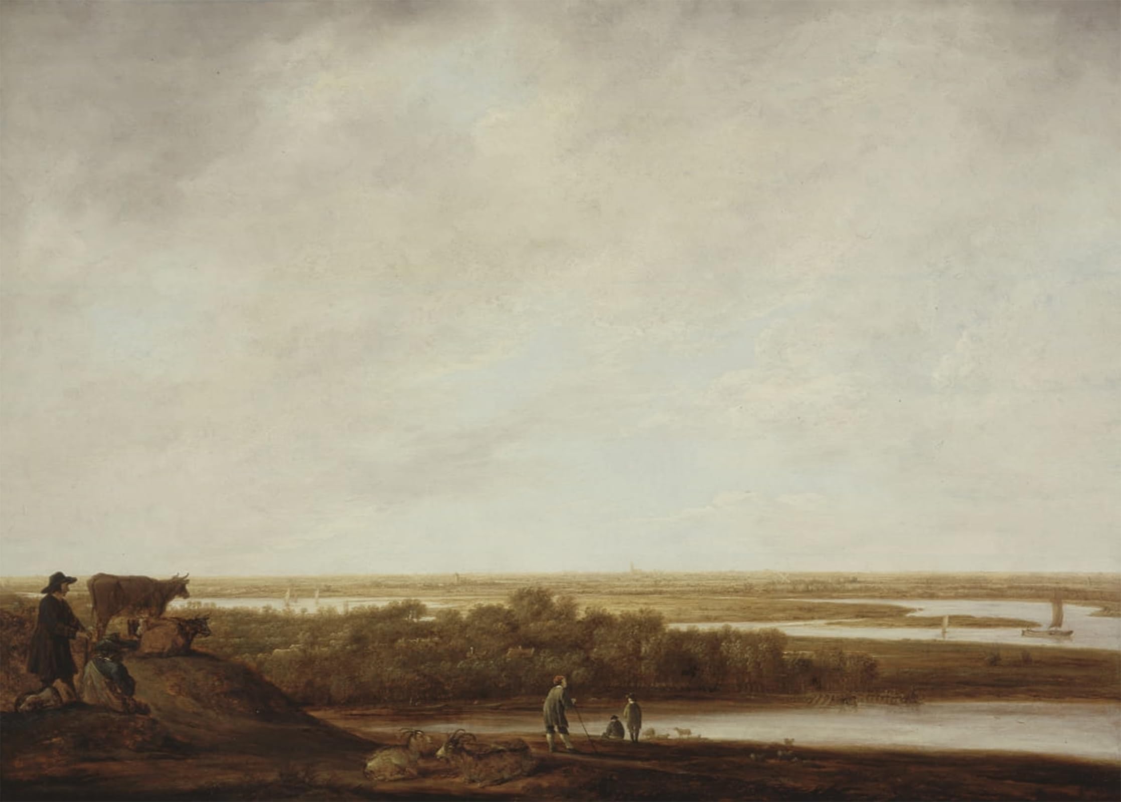 POSTERIIk Vintage Classic Picture Landscape Artwork Panoramic Landscape with Shepherds by Aelbert Cuyp Portrait Canvas Painting for Office Home Decor 60x90cm