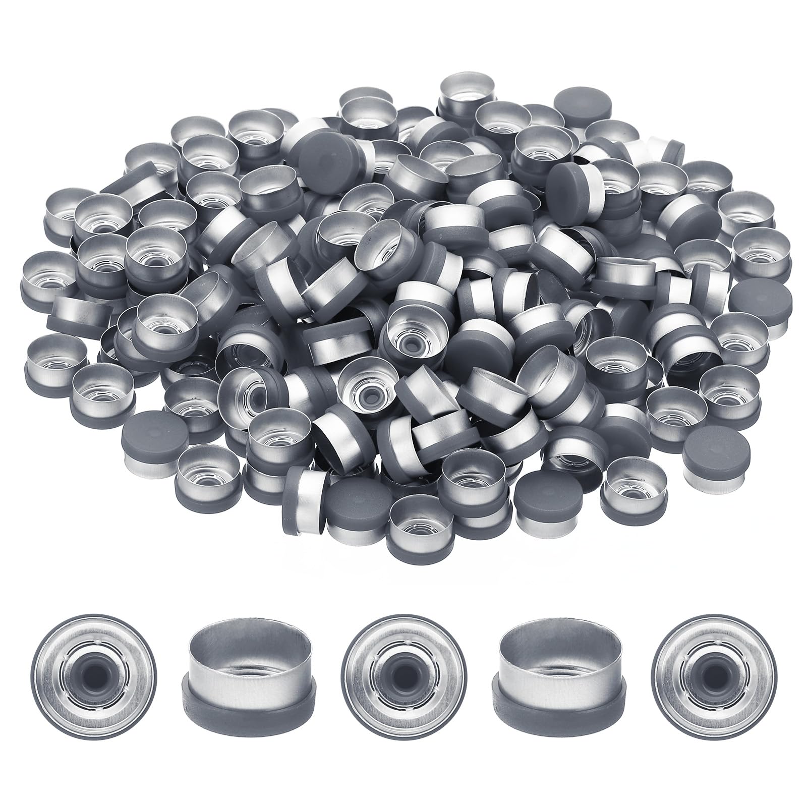 PATIKIL 13mm Flip Off Caps, 200 Pcs Flip Off Caps Flip Off Seals Flip Off Vial Seals Plastic Aluminum Caps Cover for Glass Vial, Grey