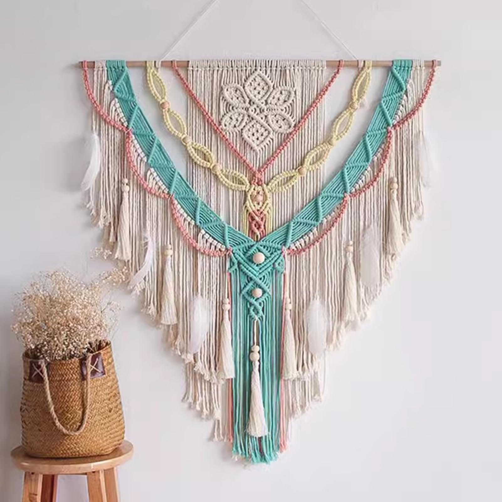 Rideaux en macramé Rideaux en Macramé De Coton pour Portes, Rideaux en Macramé pour Fenêtres, Toile De Fond De Mariage en Macramé pour La Décoration Murale(Green)