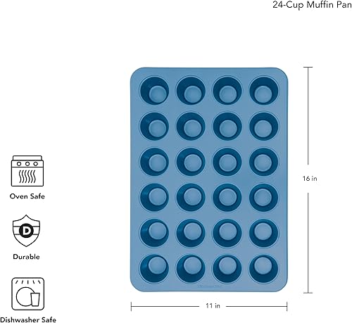 Vista 21 de KitchenAid Molde antiadherente de acero aluminizado para magdalenas de 12 tazas, contorno plateado