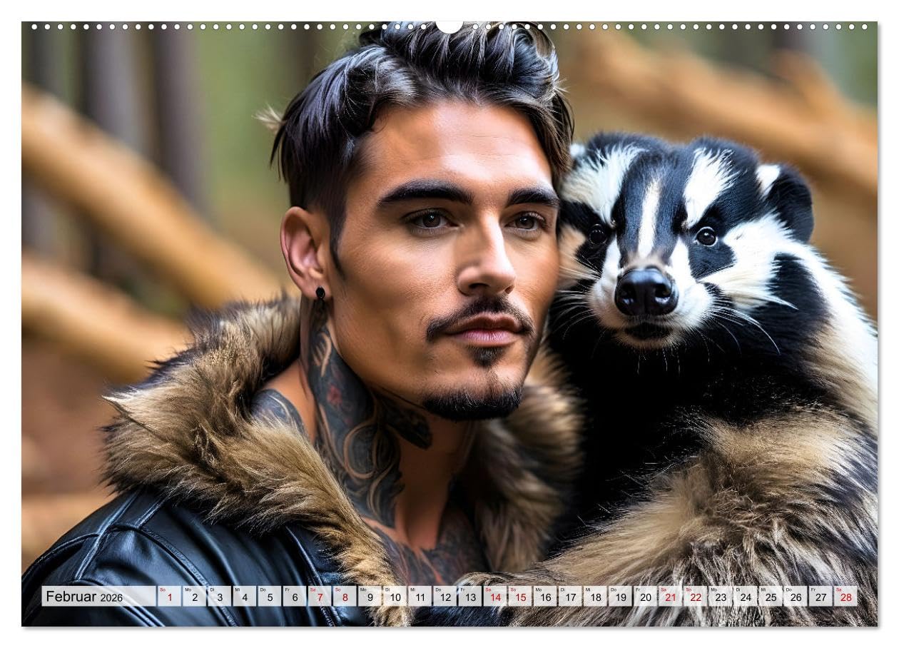 Naturburschen im Wald - Muskeln, Tattoos und Waldbewohner (hochwertiger Premium Wandkalender 2026 DIN A2 quer), Kunstdruck in Hochglanz: Einzigartige ... in tiefen Wäldern (CALVENDO Tiere)