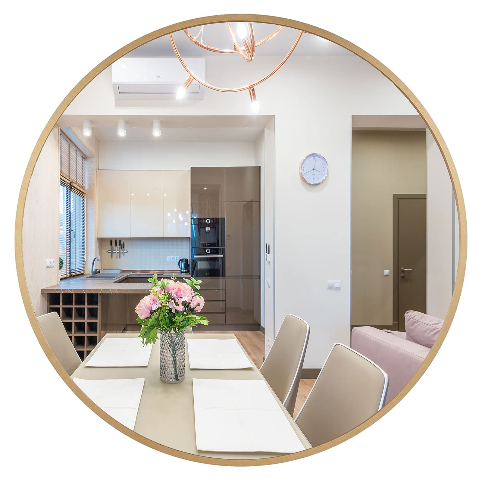 Gold Round Mirror 42 Inch, Large Wall Mirror Brush Metal Frame Mirror | Wall-Mounted Oversized Circle Mirror - Modern Vanity Mirror for Bathroom Living Room Decor Entryway