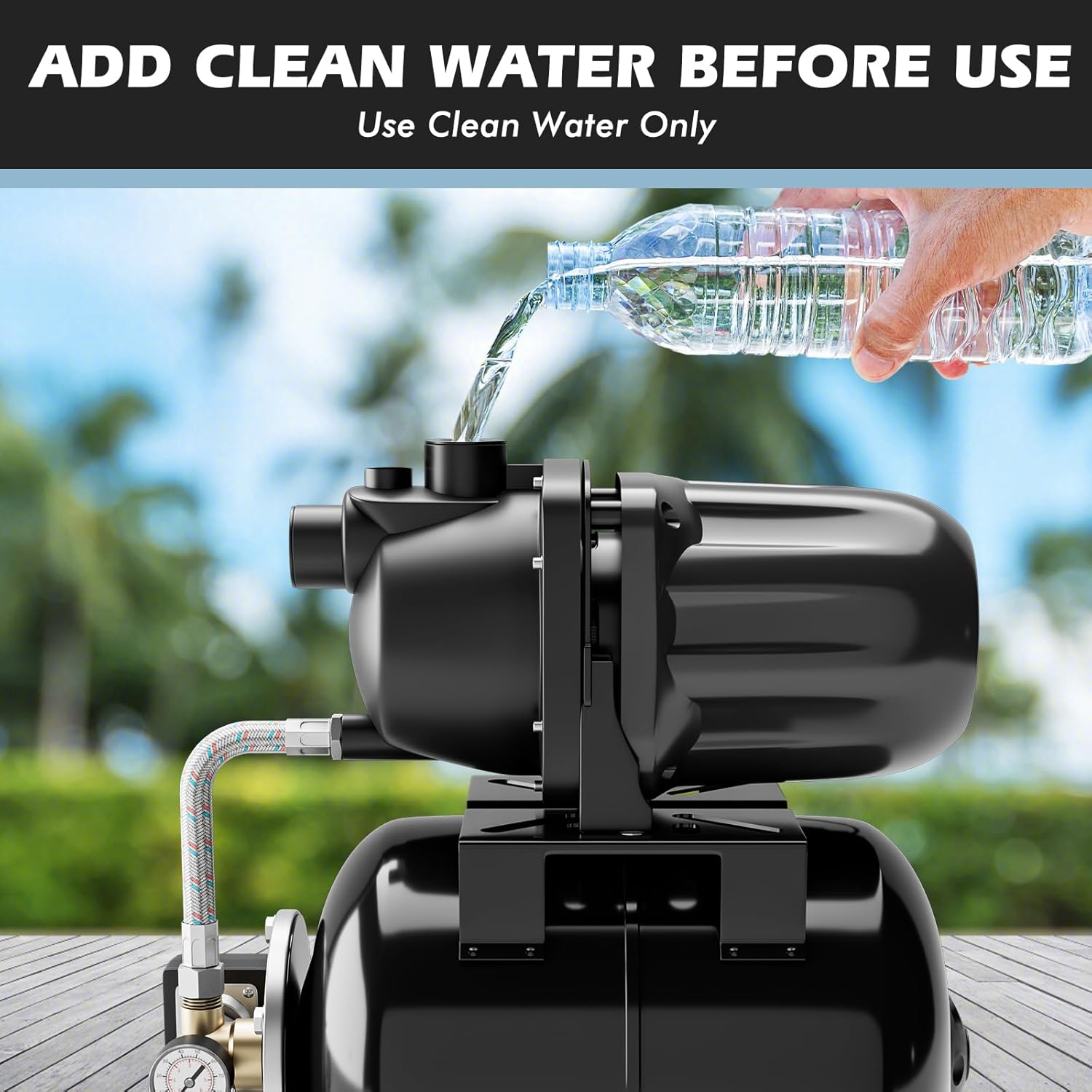 Adding clean water to prime the pump