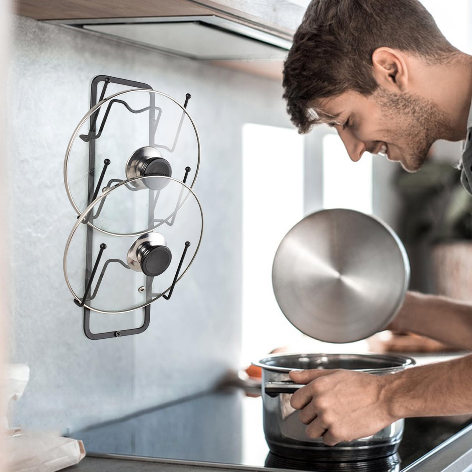 Kitchen Pot Lid Storage - Wall Mounted Lid Stand with Multi-Layer Design, Compact Lid Drainage Organizer | Space Saving Lid Rack Holder for Cutting Boards, Trays, Cookware, and Laundry Towels