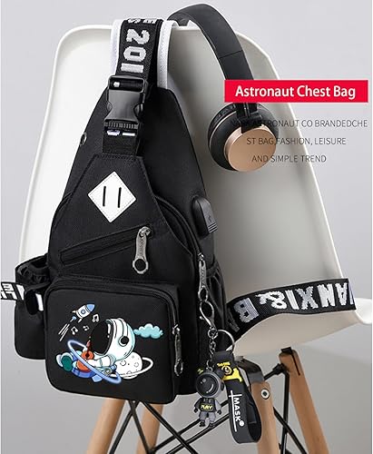 Miniatura 3 de XinShuoBay Mochila bandolera para hombre, moda de anime, bolso de un solo hombro, mochila con patrón luminoso de dibujos animados, negro (Black