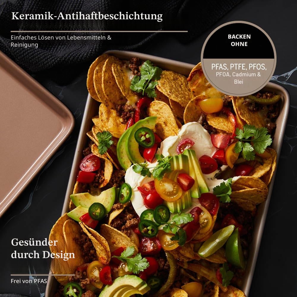 Stanley Rogers Ceramabake Gesunde Antihaft-Keramik-Backform, Ofenblech, Backen ohne PFAS, PTFE, PFOS, PFOA, Cadmium und Blei, optimal für geröstetes Gemüse, Nachos und tägliches Kochen, 32 x 23 x 3 cm