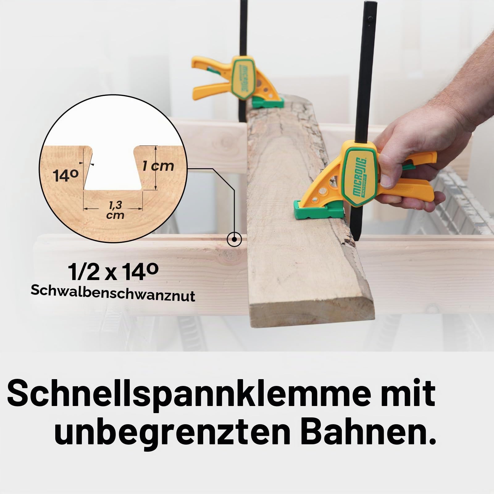 MatchFit GRR-RIP Klemmen von Microjig, 2 Stück, Schwalbenschwanzschienenklemmen, Squeeze Action Schwalbenschwanzklemmen für Vorrichtungen, Schlitten, Werkbänke, DVC-625QCK2, Gelb