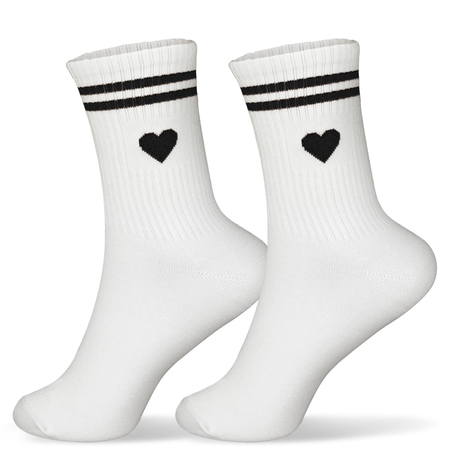 3 Paar Sportsocken Damen - Weiße Baumwollsocken Mit Herz-Muster Größe 36-42