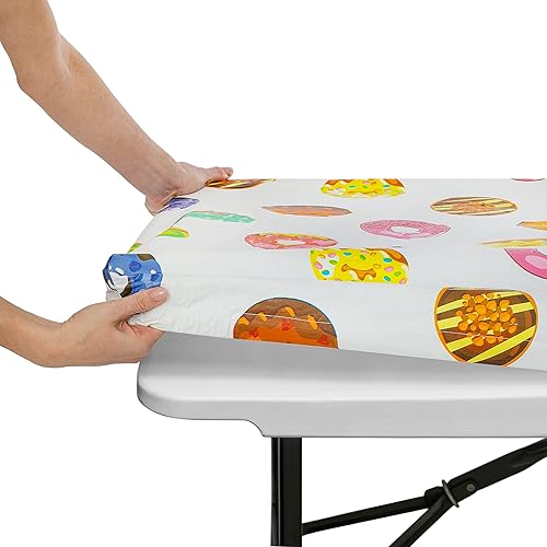 Tablecloth for Folding Table -Fitted Rectangular Table Cloth Plastic Vinyl Backed with Elastic Rim- for Christmas|Parties, Picnic (4 ft, 24x50 inch)
