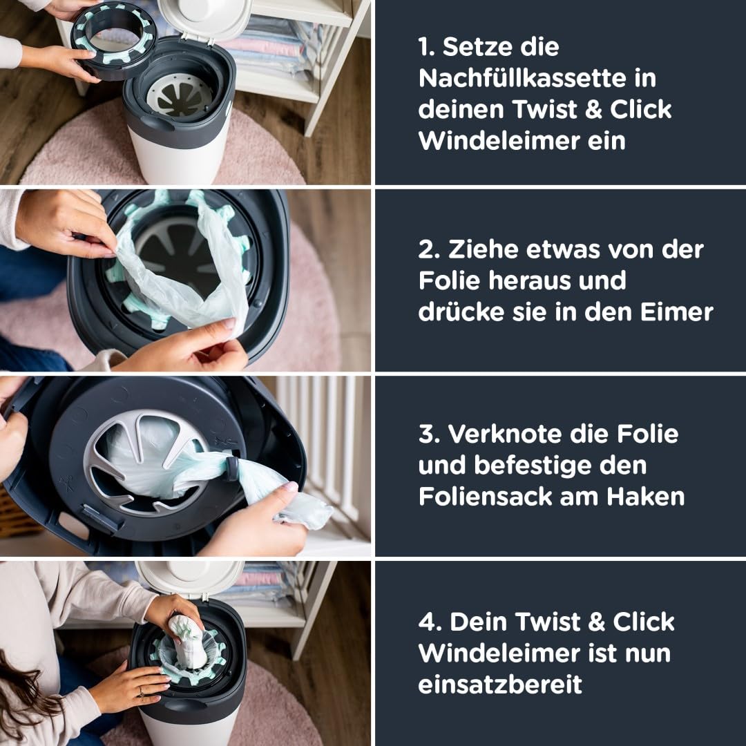 Tommee Tippee Windeleimer Nachfüllkassetten für Twist & Click, nachhaltiger antibakterieller GREENFILM, 18er Pack