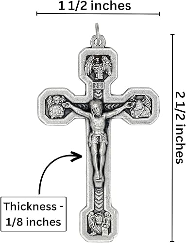 Miniatura 6 de Paquete de 3, Estaciones de la Crucifijo Grande de 2 1/2 pulgadas de longitud, Hecho en Italia, Colgantes de Crucifijo Católico Oxidado Plata para