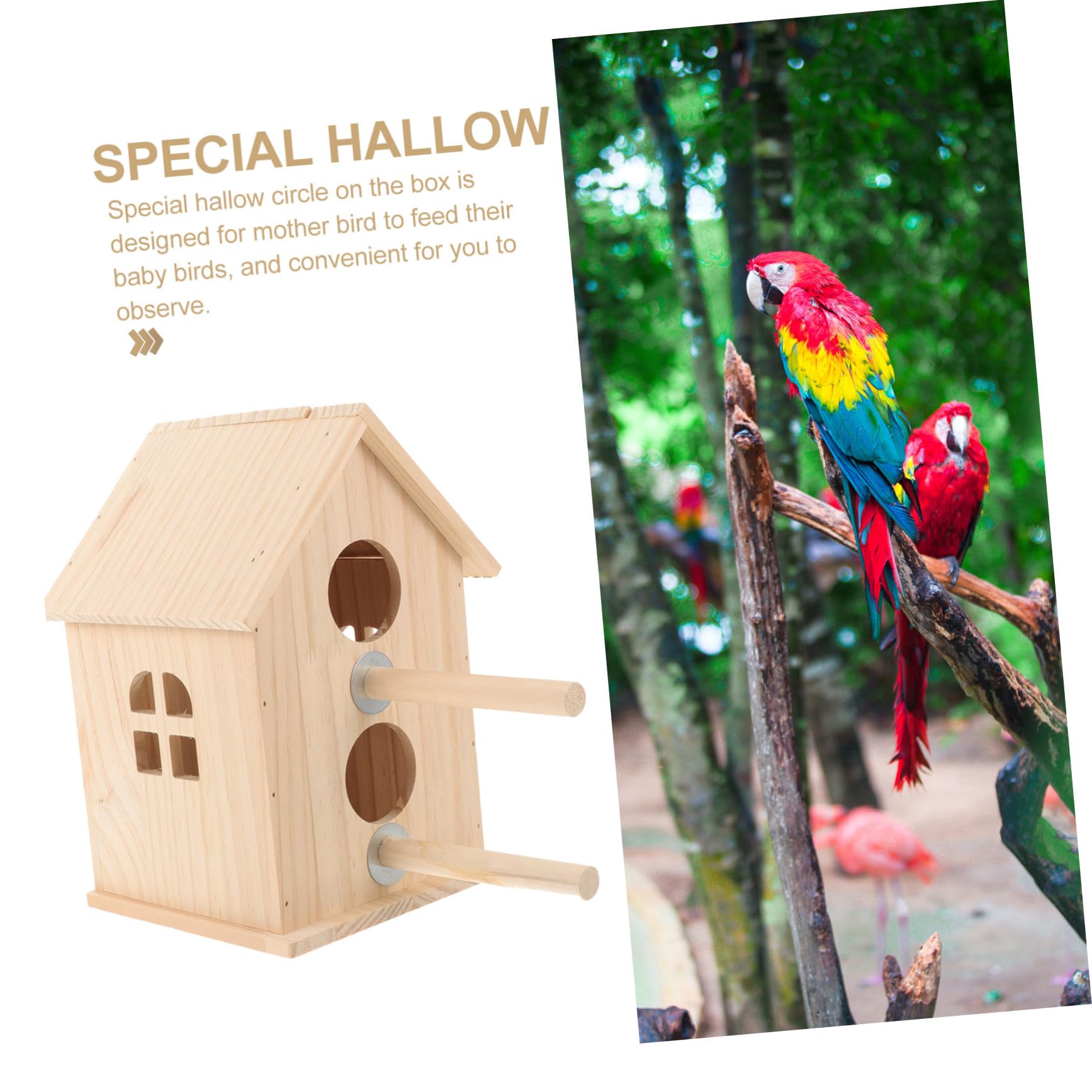 Mipcase Caja Terrario De Aves Nido De Pájaro De Madera Criadero De Madera Casa De Pájaros De Madera Casa De Pájaros De Jardín Nido De Pájaros Domésticos Juguete Peonía De Piel De Tigre G5