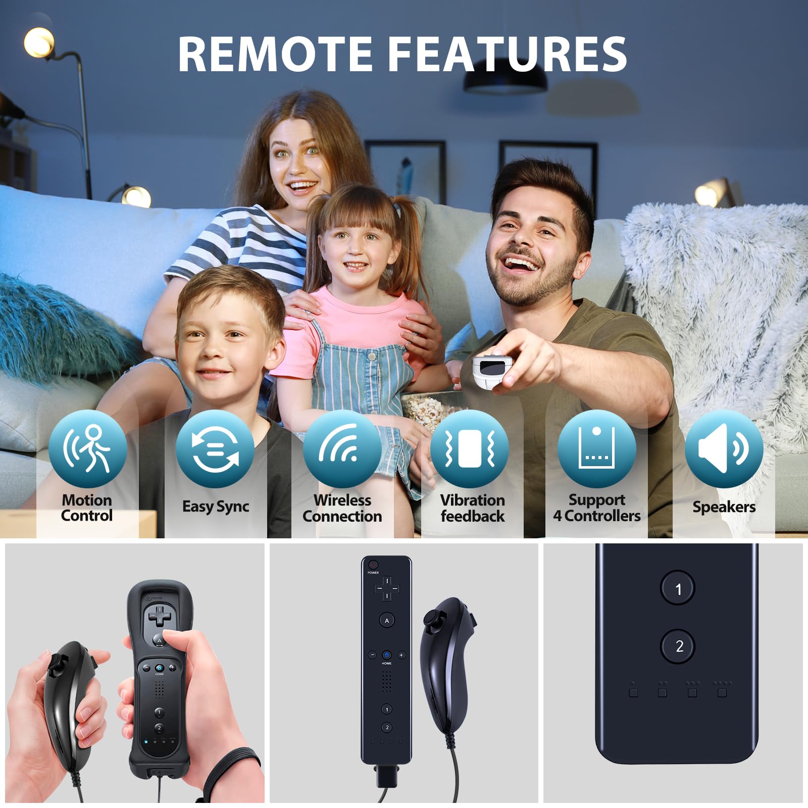 GOUYESHO Nue Télécommande de remplacement pour Wii/Wii U Controller with Nunchuck avec Motion Plus, remplacement pour console Wii/Wii U, 2 Pack(Noir et Blanc)