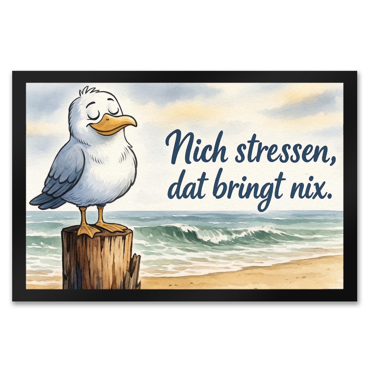 speecheese Möwe Nich stressen auf Aquarell Fußmatte XXL in 50x75 cm lustiger Türmatte-Spruch für entspannte Einzüge