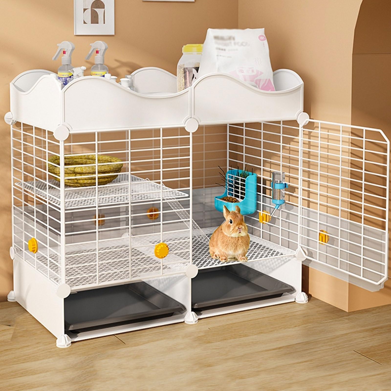 Cage Lapin Intérieur, pour Cages Rongeurs, Lapins, Petits Animaux, Facile À Nettoyage, Hygiénique, Coloris Assortis (Color : White, Size : C)