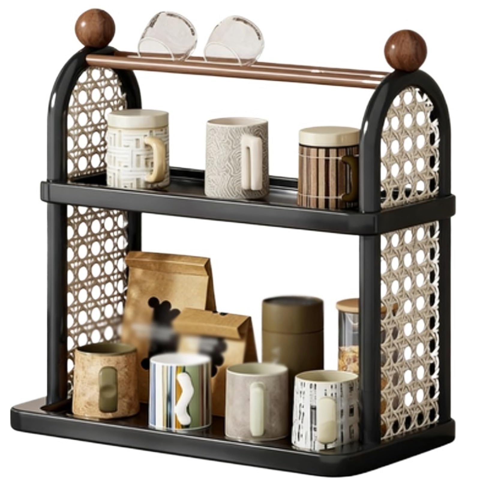 CYairong-22 Cup Display Shelf Desktop Cup Holder Storage Table top Double-Layer Display Rack Placement Coffee Mug Display Rack(Black)