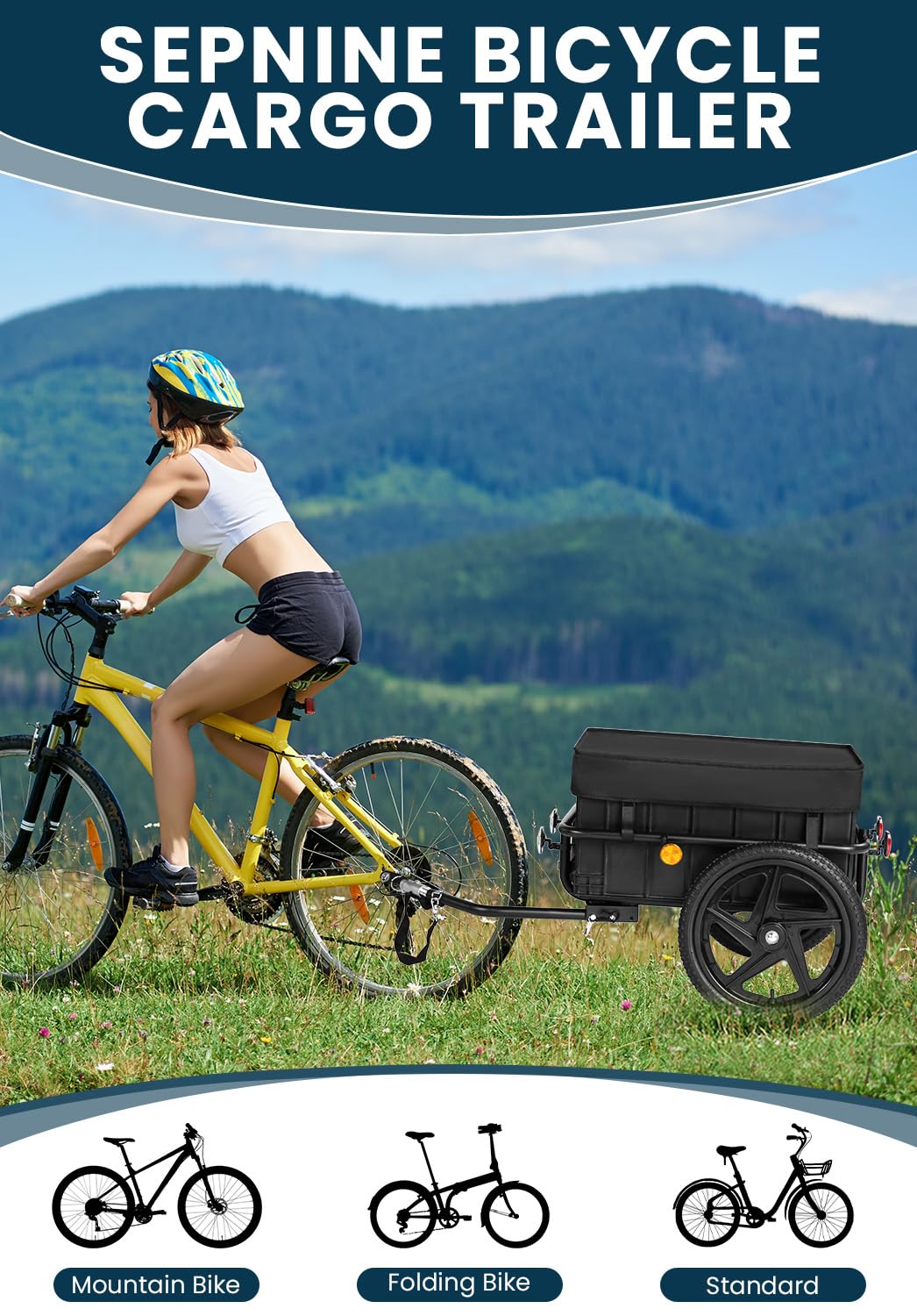 SEPNINE 2 in 1 Rimorchio per biciclette, Rimorchio per carico, Carrello a mano con manico di spinta, Telaio in ferro, Pneumatici da 40 cm, Capacità di carico di 40 kg